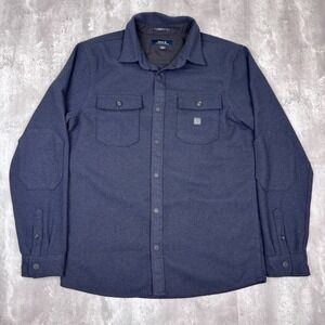Roark Nordsman Flannel Shirt Mens Medium Plaid Elbow Patch Snap Wool Blend Blue
